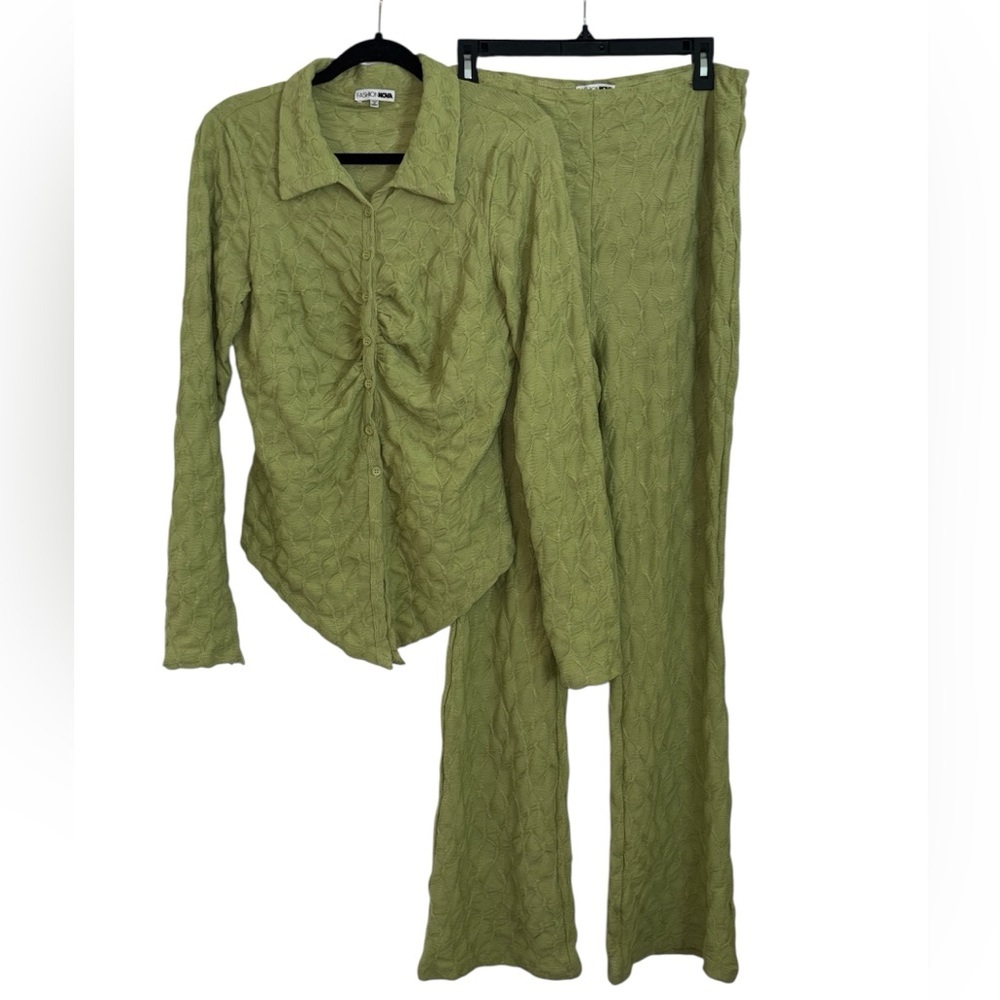 Fashion Nova Olive Green Knit Two-Piece Jumpsuit Set